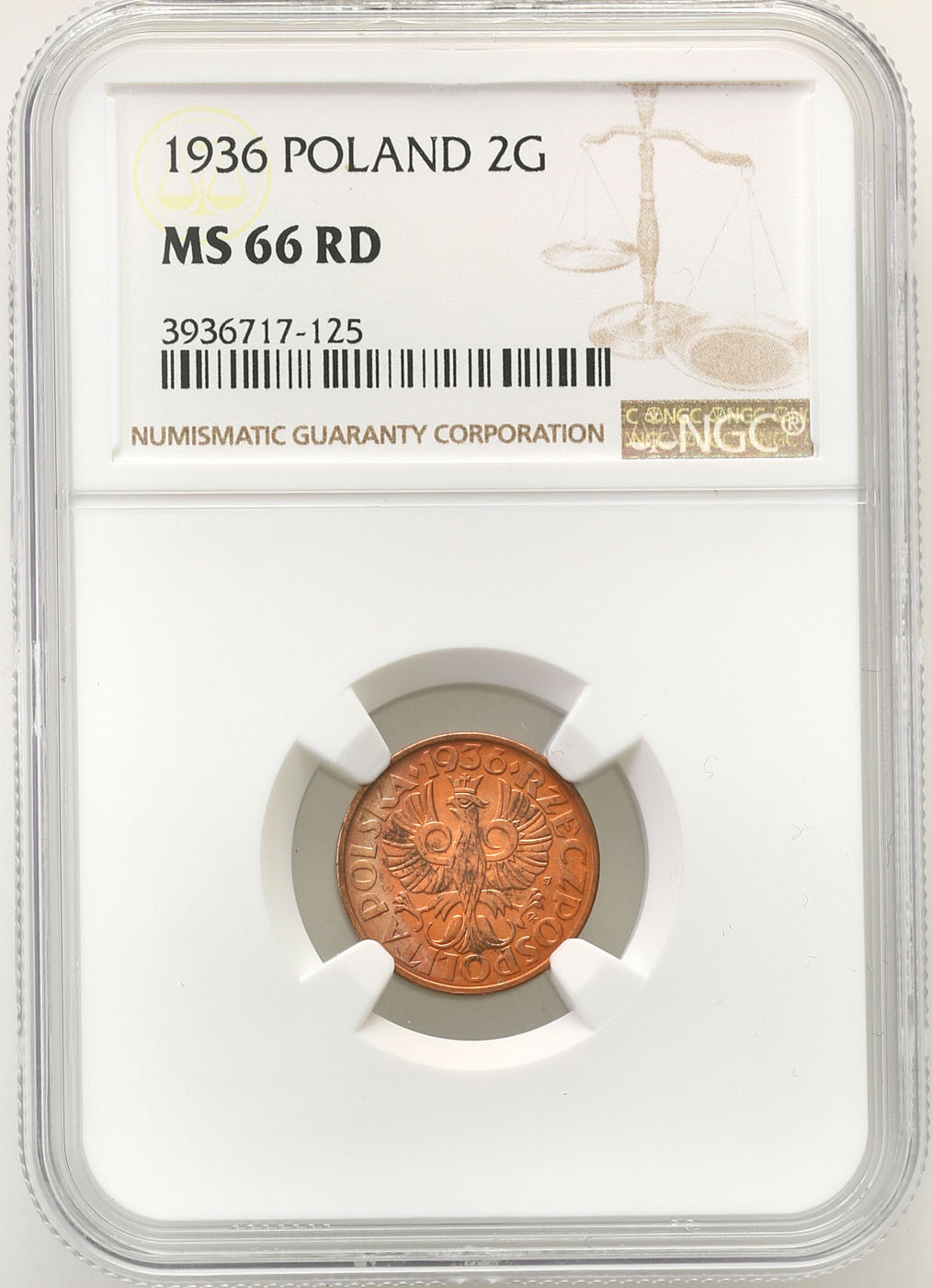 II RP. 2 grosze 1936 NGC MS66 RD